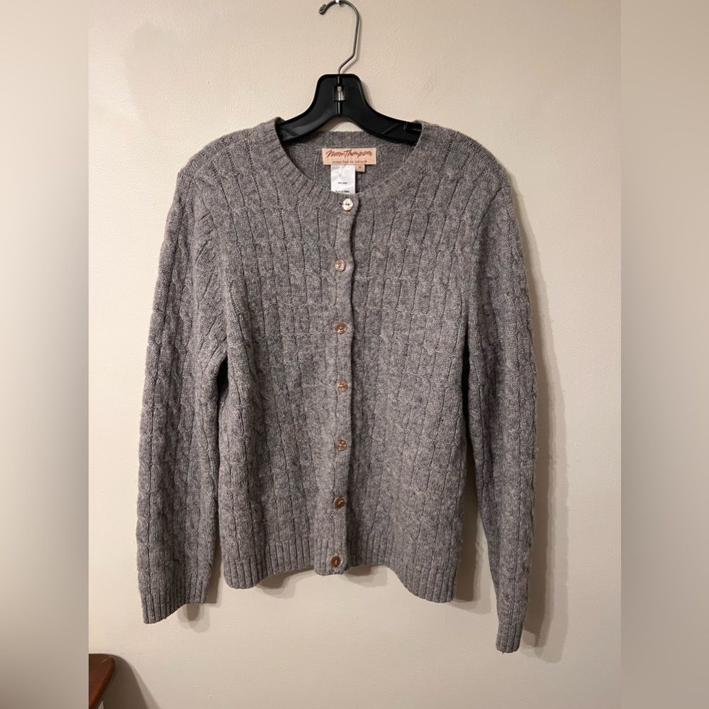 Norm Thompson Gray Wool Cable Knit Cardigan Sweater Womens M
